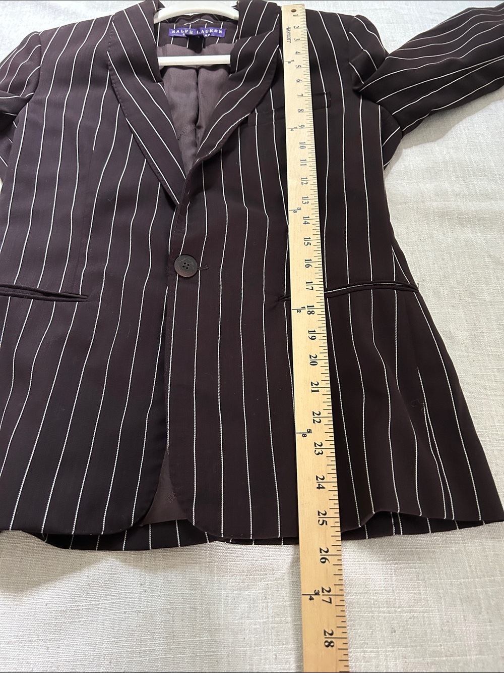 Ralph Lauren Purple Label Brown Pinstripe Blazer Size 8 Wool Tailored Vintage - Picture 11 of 16